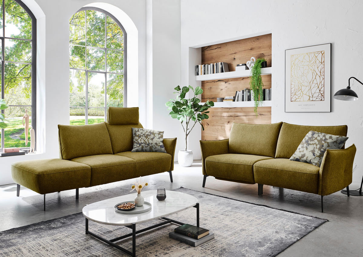 3-SITZER-SOFA Chenille Senfgelb  - Senfgelb/Schwarz, KONVENTIONELL, Textil/Metall (184/90/92cm) - Elegando