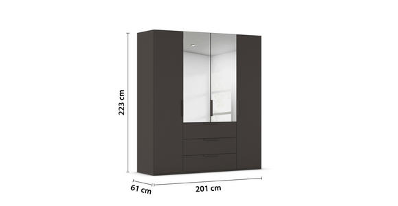 DREHTÜRENSCHRANK 201/223/61 cm,  in Graphitfarben, 4-türig  - Graphitfarben, Basics, Glas/Holzwerkstoff (201/223/61cm) - Novel