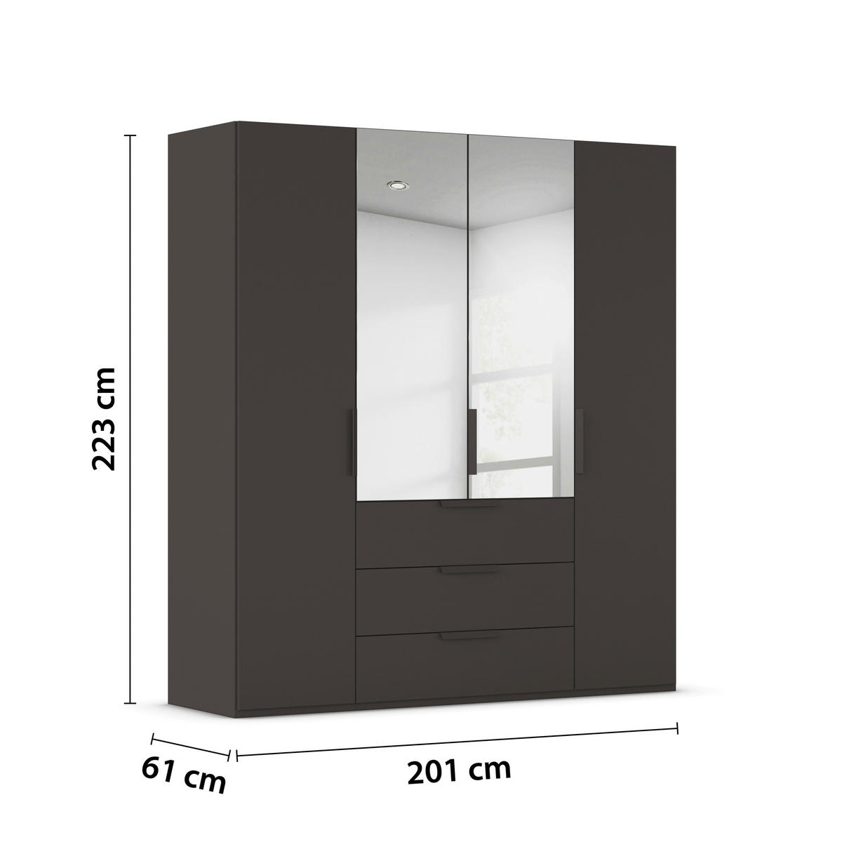 DREHTÜRENSCHRANK 201/223/61 cm,  in Graphitfarben, 4-türig  - Graphitfarben, Basics, Glas/Holzwerkstoff (201/223/61cm) - Novel