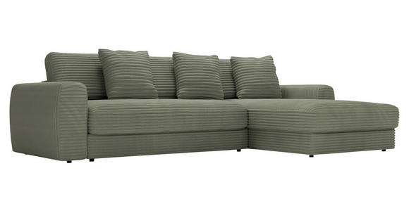 ECKSOFA in Cord Olivgrün  302/182 cm  - Schwarz/Olivgrün, MODERN, Kunststoff/Textil (302/182cm) - Carryhome