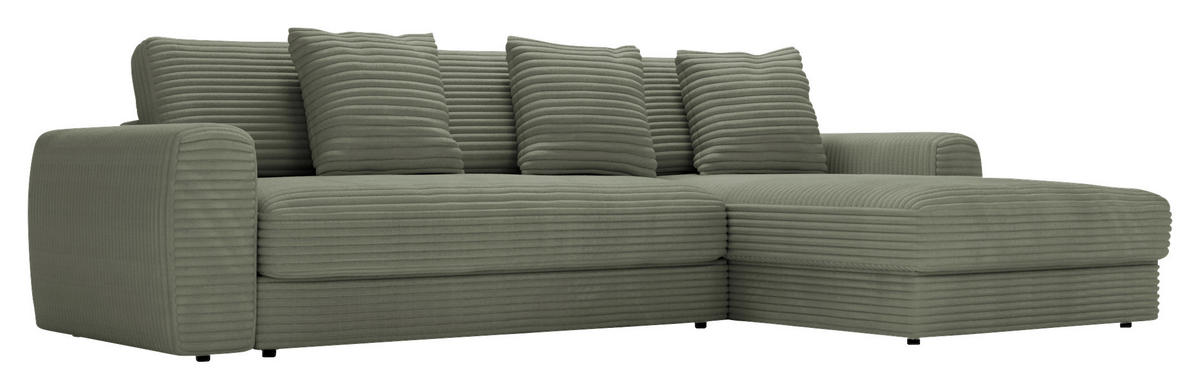 ECKSOFA in Cord Olivgrün  - Schwarz/Olivgrün, Modern, Kunststoff/Textil (302/182cm) - Carryhome