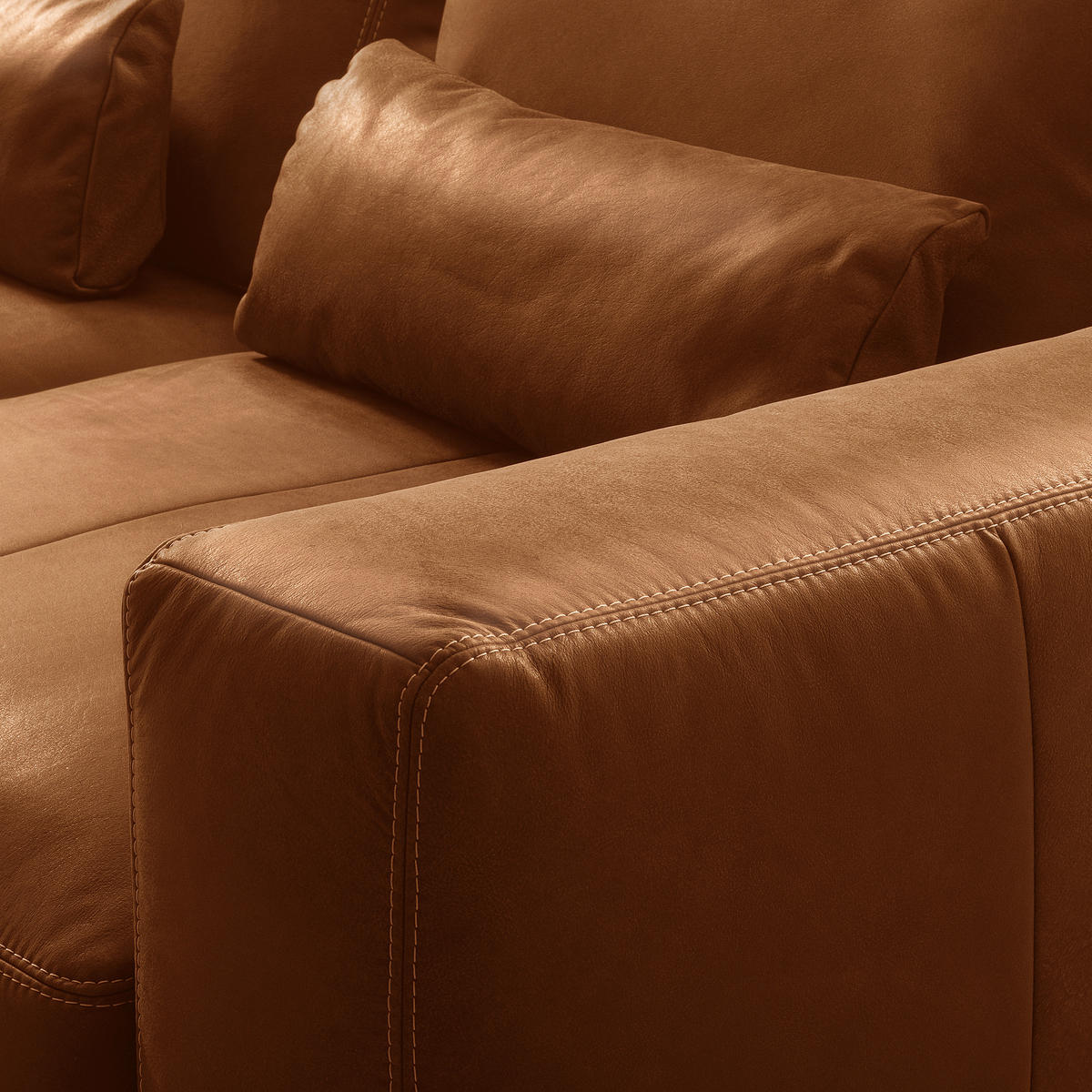 2-SITZER-SOFA  in Echtleder Cognac   - Cognac/Beige, Design, Leder/Kunststoff (240/85/123cm) - Livetastic