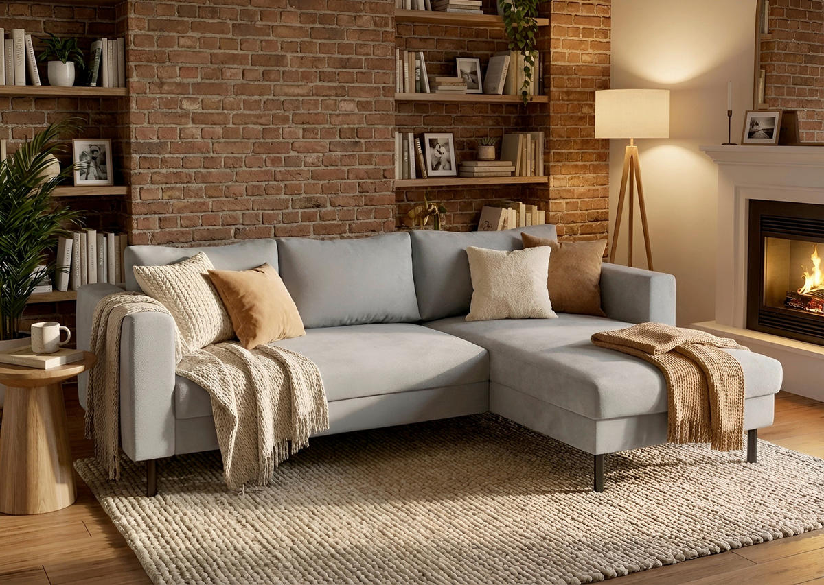 ECKSCHLAFSOFA  mit Rücken echt, Armteil links, Armteil rechts Struktur Schlammfarben  - Schlammfarben/Schwarz, MODERN, Textil/Metall (232/161cm) - Trendmanufaktur