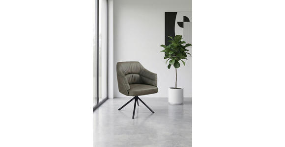 ARMLEHNSTUHL  Sitzfläche 360° drehbar, automatische Rückholfunktion  Echtleder  Braun  - Schwarz/Braun, Design, Leder/Metall (70/89/65,5cm) - Novel