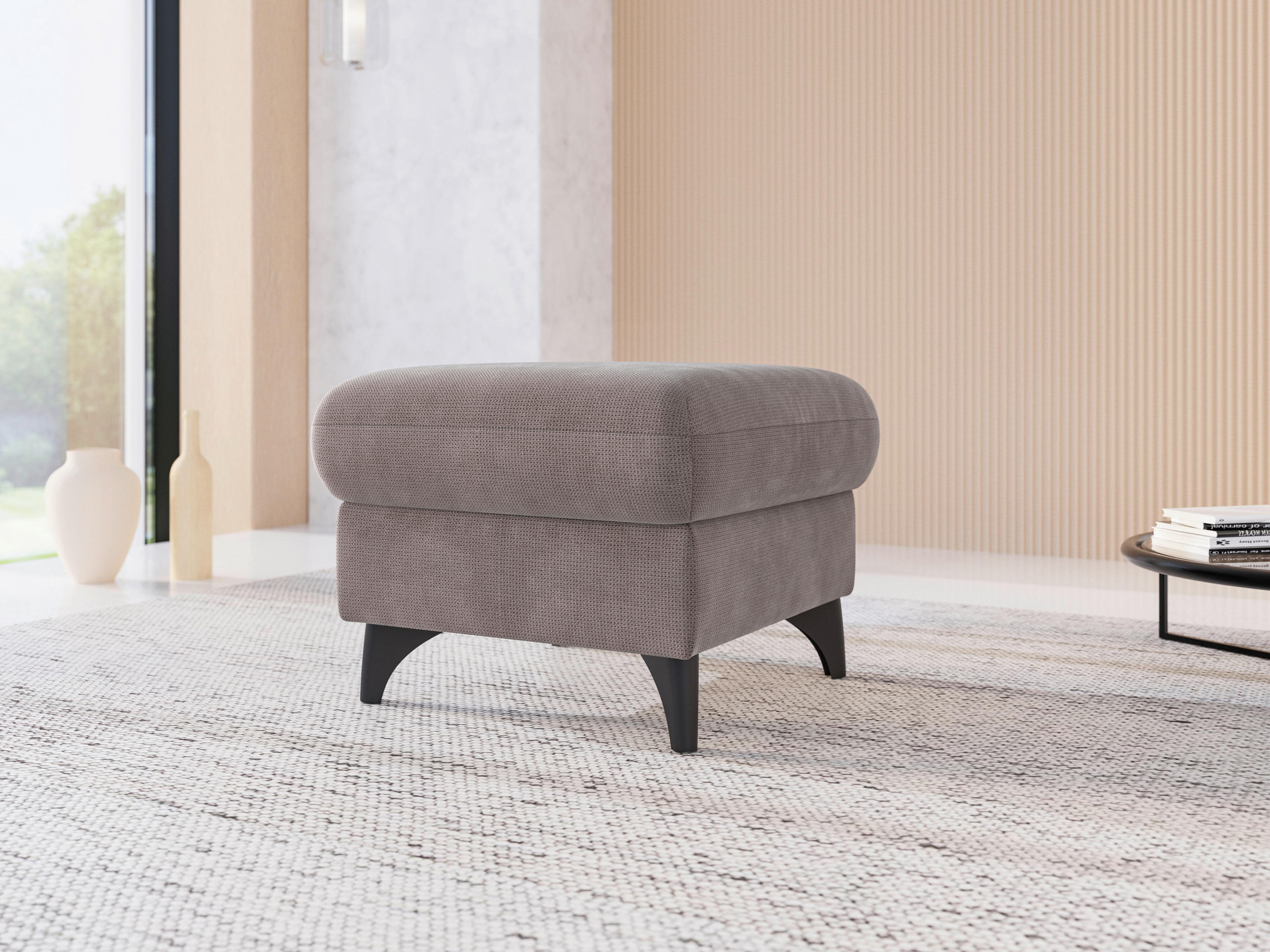 HOCKER GLENDALE E Flachgewebe Taupe  - Taupe/Schwarz, KONVENTIONELL, Textil/Metall (58/48/58cm) - Sit & More