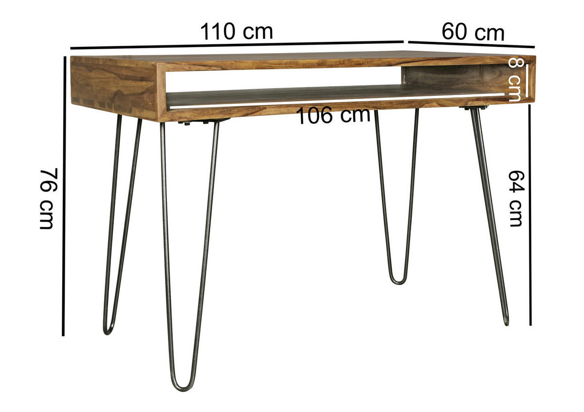 SCHREIBTISCH 110/60/76 cm  in Sheeshamfarben  - Sheeshamfarben/Schwarz, Design, Holz/Metall (110/60/76cm) - MID.YOU