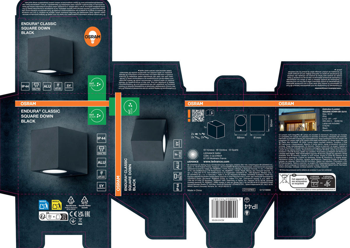 AUßENLEUCHTE 6,8/8,1/9,2 cm   - Schwarz, Basics, Metall (6,8/8,1/9,2cm) - Osram
