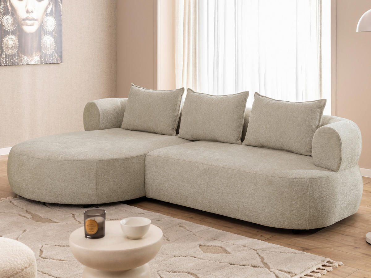 ECKSOFA FERRO Beige Chenille  - Beige/Schwarz, Design, Kunststoff/Textil (156/256cm) - Livetastic