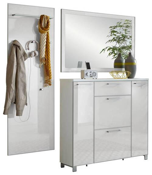 GARDEROBE 3-teilig  in 190/195/31 cm  - Weiß, Design, Glas/Holzwerkstoff (190/195/31cm)