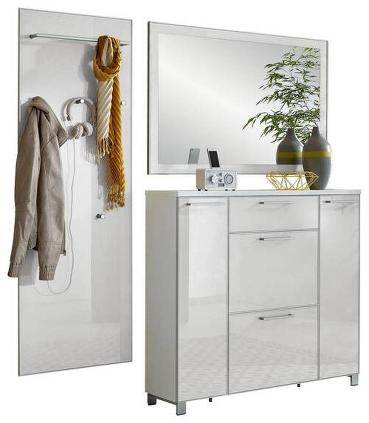 GARDEROBE 3-teilig  in 190/195/31 cm  - Weiss, Design, Glas/Holzwerkstoff (190/195/31cm)