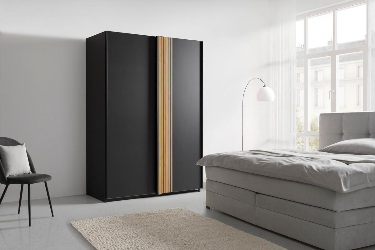 GARDEROB MED SKJUTDÖRRAR 135/198/65 cm 2-dörrar - grafitfärgad/svart, Klassisk, metall/trämaterial (135/198/65cm) - Carryhome