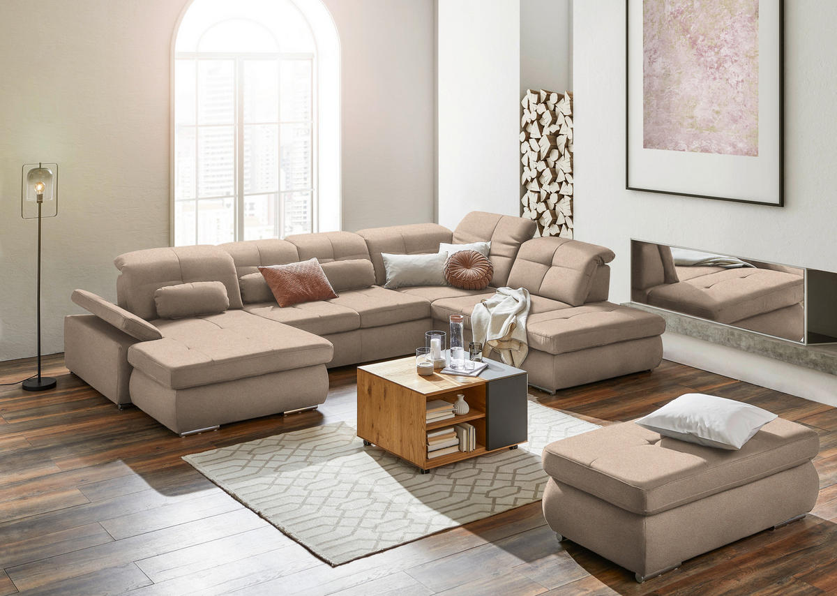 WOHNLANDSCHAFT  in Mikrofaser Beige  - Chromfarben/Beige, Design, Textil (195/371/260cm) - Beldomo Style