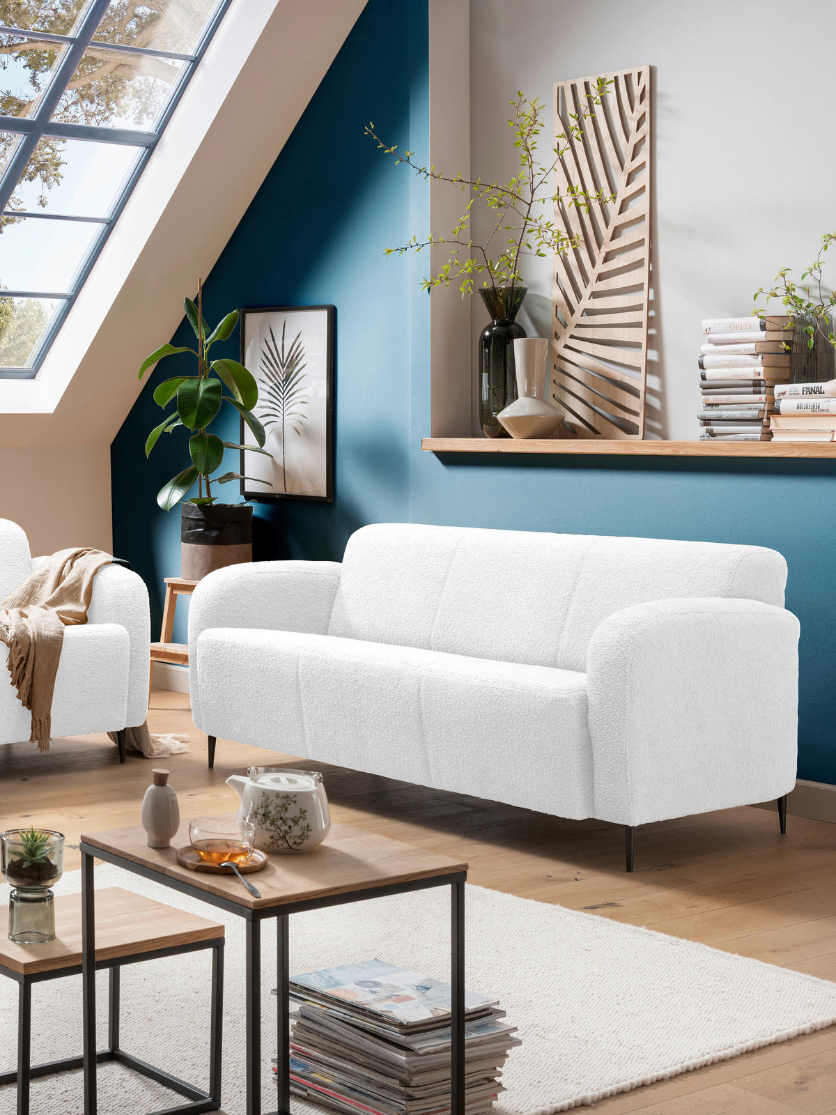 3-SITZER-SOFA in Teddystoff Weiß  - Schwarz/Weiß, MODERN, Textil/Metall (180/76/90cm) - Livetastic