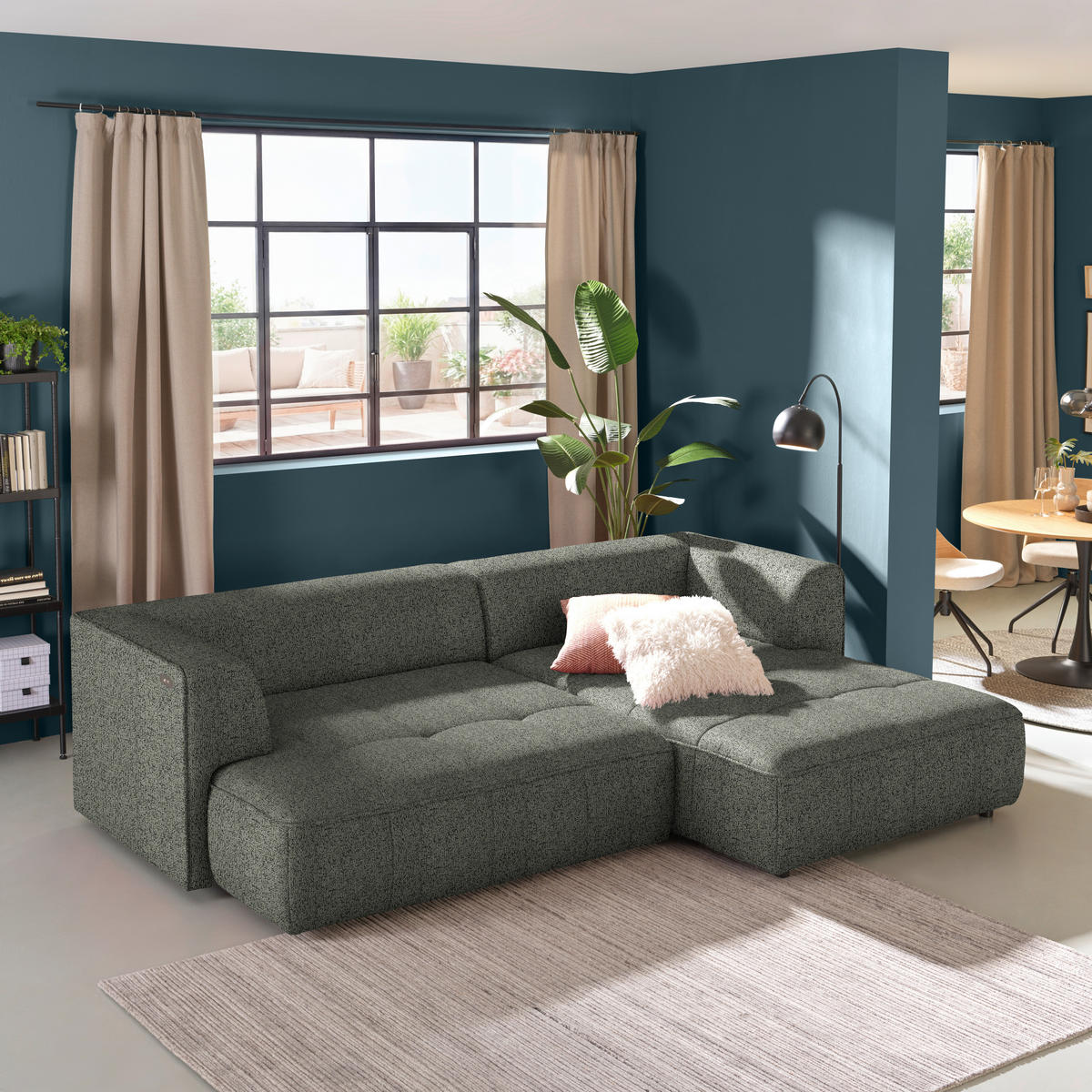 ECKSOFA  in Webstoff Graubraun Zierkissen, Rückenkissen  288/188 cm  - Graubraun/Schwarz, Design, Kunststoff/Textil (288/188cm) - Welnova