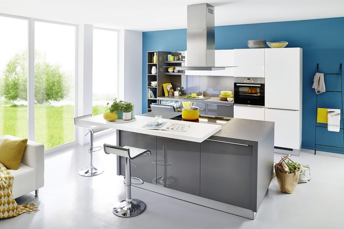EINBAUKÜCHE LUX  - Weiß/Grau, Design, Holzwerkstoff - Nolte Küchen