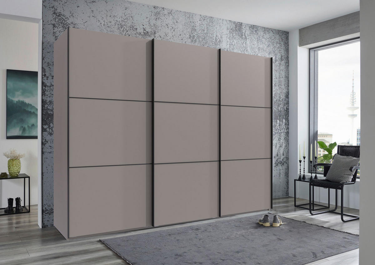 SCHWEBETÜRENSCHRANK 300/216/65 cm 3-türig Grau, Schwarz  - Schwarz/Grau, KONVENTIONELL, Holzwerkstoff/Metall (300/216/65cm) - Stylife