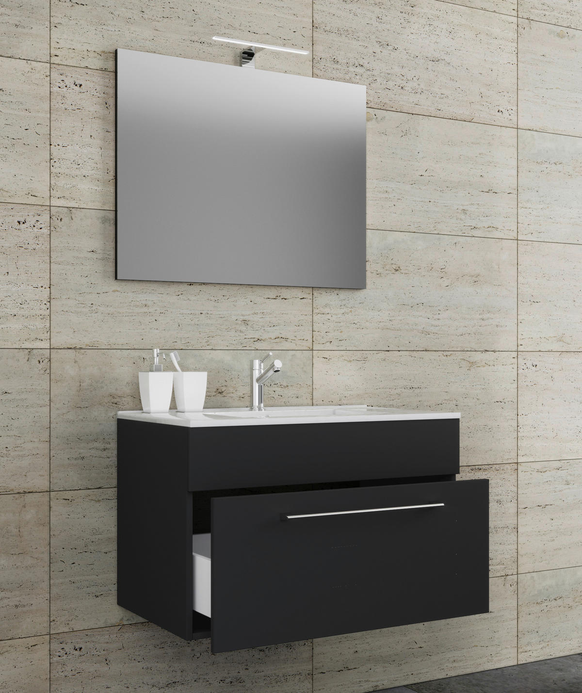 WASCHTISCHKOMBI 80 cm  - Weiss/Silberfarben, Modern, Keramik/Holzwerkstoff (80cm) - MID.YOU