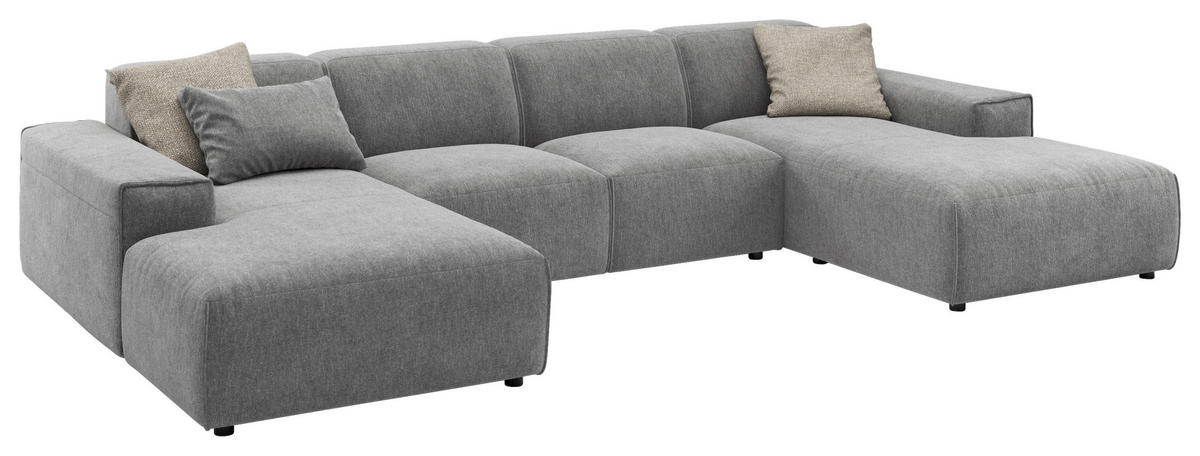 WOHNLANDSCHAFT Graubraun Cord  - Graubraun/Schwarz, MODERN, Kunststoff/Textil (189/340/189cm) - Pure Home Lifestyle