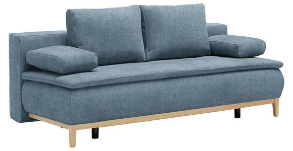 BOXSPRINGSOFA in Webstoff Blau  - Blau/Eichefarben, Design, Holz/Textil (202/78/93/100cm) - Venda