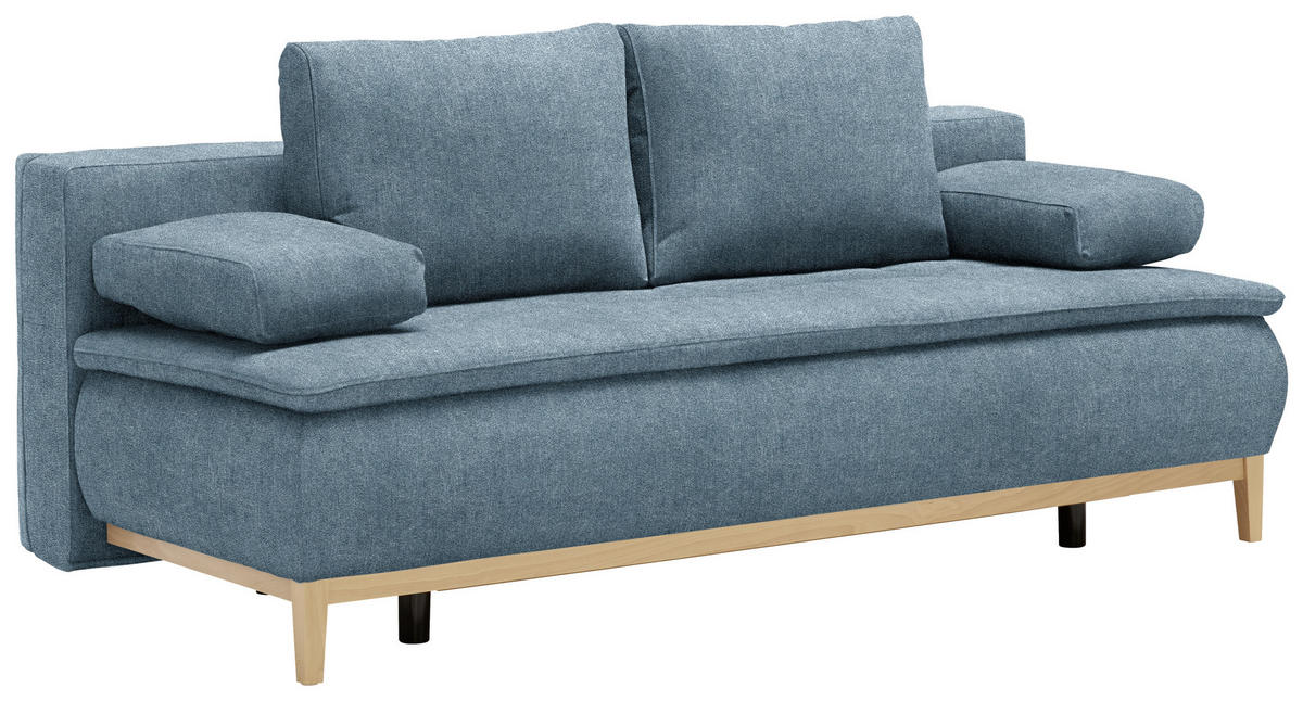 BOXSPRINGSOFA in Webstoff Blau  - Blau/Eichefarben, Design, Holz/Textil (202/78/93/100cm) - Venda
