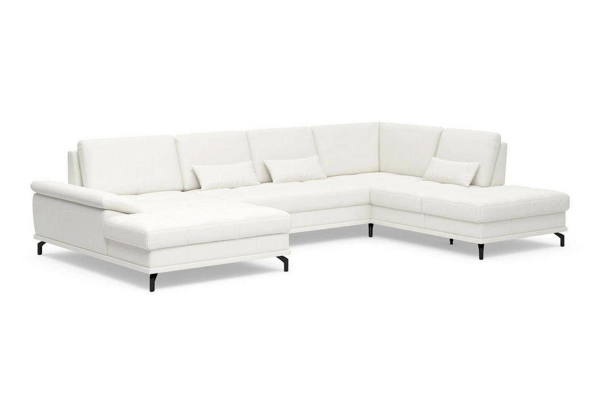 WOHNLANDSCHAFT  Echtleder Weiss  - Weiss/Schwarz, Basics, Leder/Textil (176/363/223cm) - Sit & More