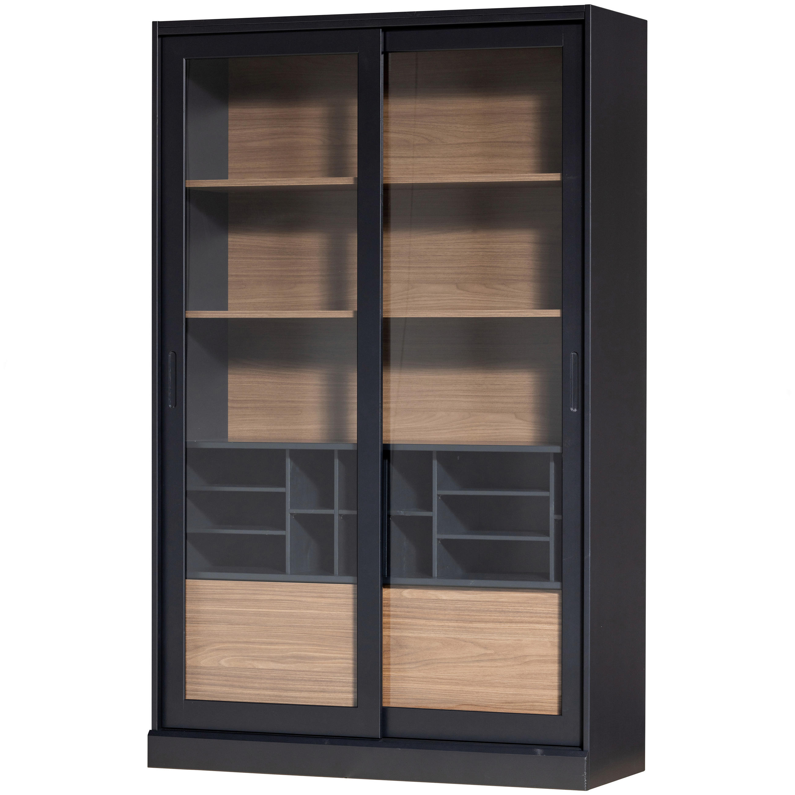 VITRINE  in massiv Kiefer Schwarz, Walnussfarben - Walnussfarben/Schwarz, Design, Glas/Holz (125/200/57cm) - Livetastic