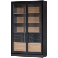 VITRINE in massiv Kiefer Schwarz, Walnussfarben  - Nussbaumfarben/Walnussfarben, Design, Glas/Holz (125/200/57cm) - Livetastic