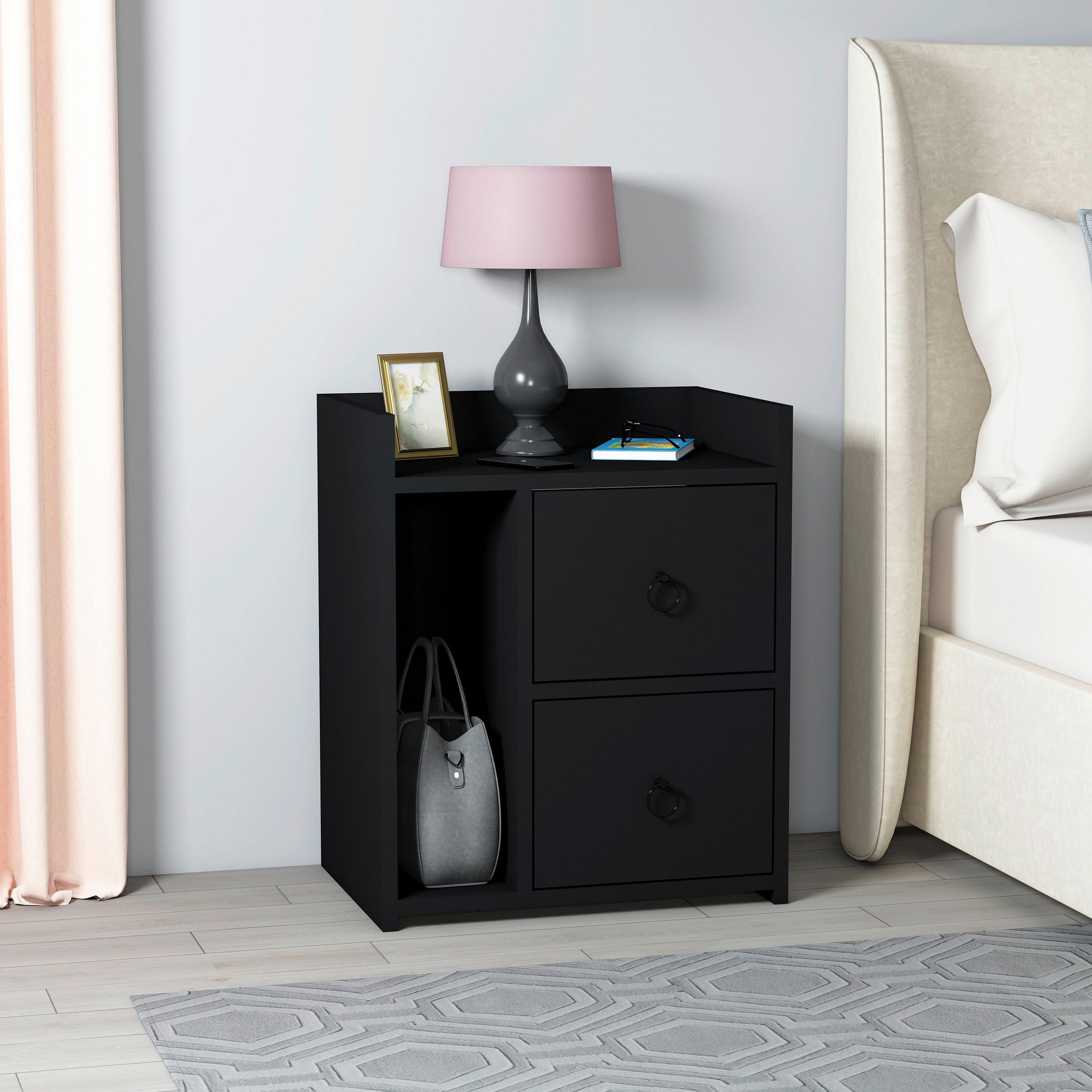 NACHTSCHRANK 50/60/35 cm  - Schwarz, Design, Holzwerkstoff (50/60/35cm) - MID.YOU