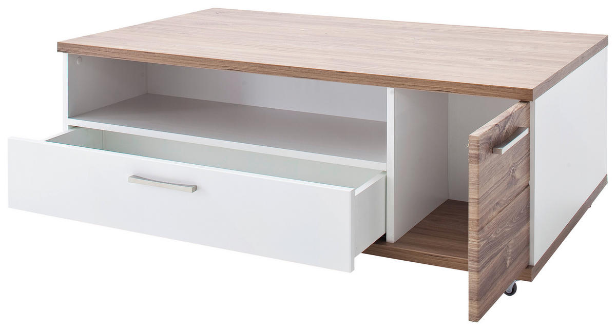 KONFERENČNÍ STOLEK, bílá, barvy dubu, kompozitní dřevo, 115/70/42 cm - bílá/barvy dubu, Design, kov/kompozitní dřevo (115/70/42cm) - Livetastic