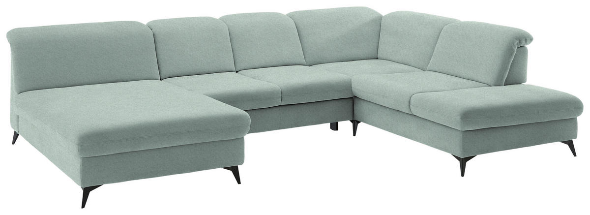 WOHNLANDSCHAFT  in Chenille Mintgrün  - Schwarz/Mintgrün, Design, Textil/Metall (198/369/255cm) - Beldomo Style