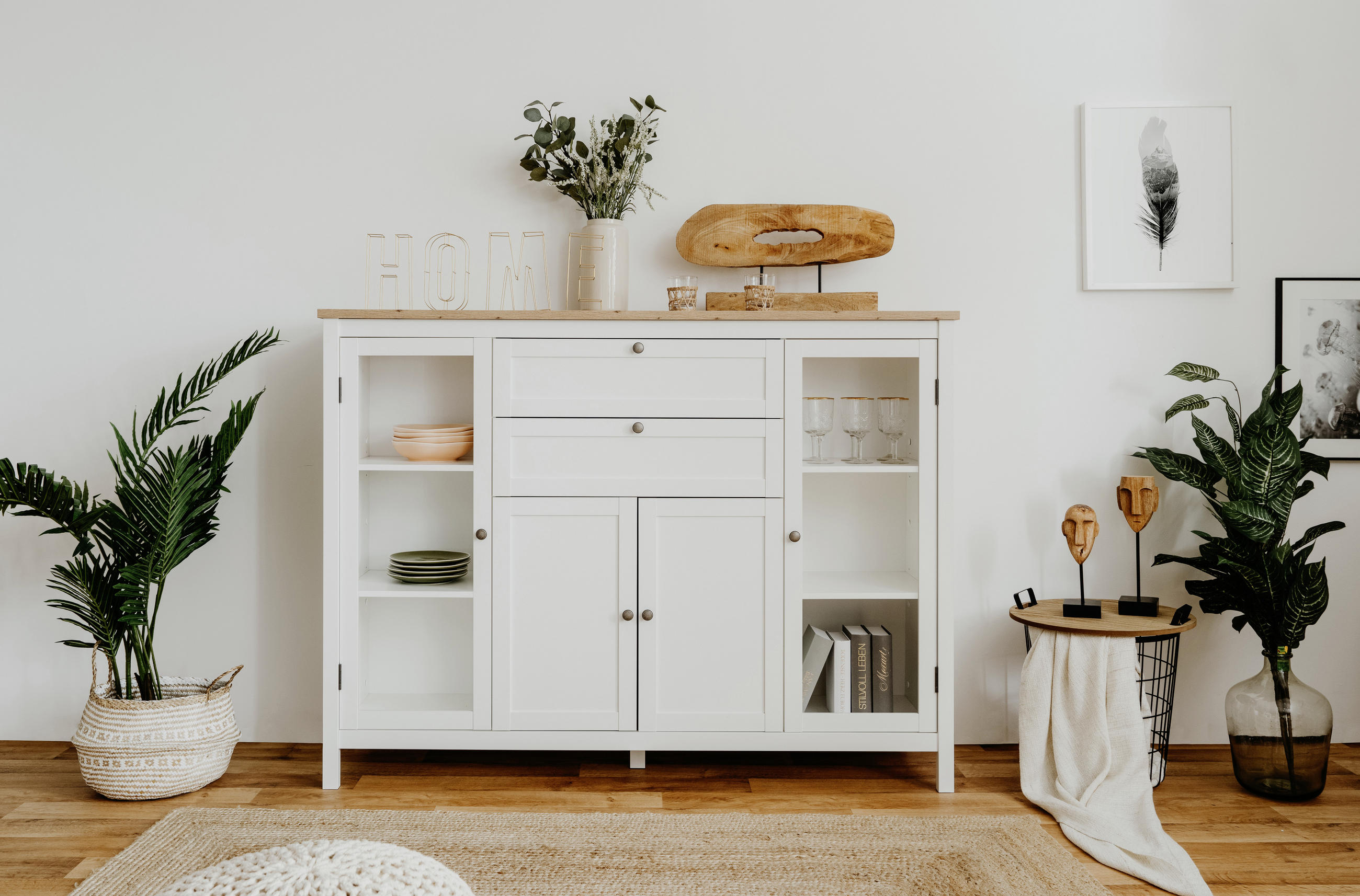 HIGHBOARD in 160/120/40 cm - Eichefarben/Weiß, KONVENTIONELL, Glas/Holzwerkstoff (160/120/40cm) - MID.YOU