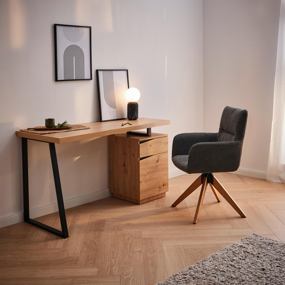 ARMLEHNSTUHL in Holz, Metall, Textil Dunkelgrau  - Dunkelgrau/Eichefarben, MODERN, Holz/Textil (60/89/63cm) - Livetastic