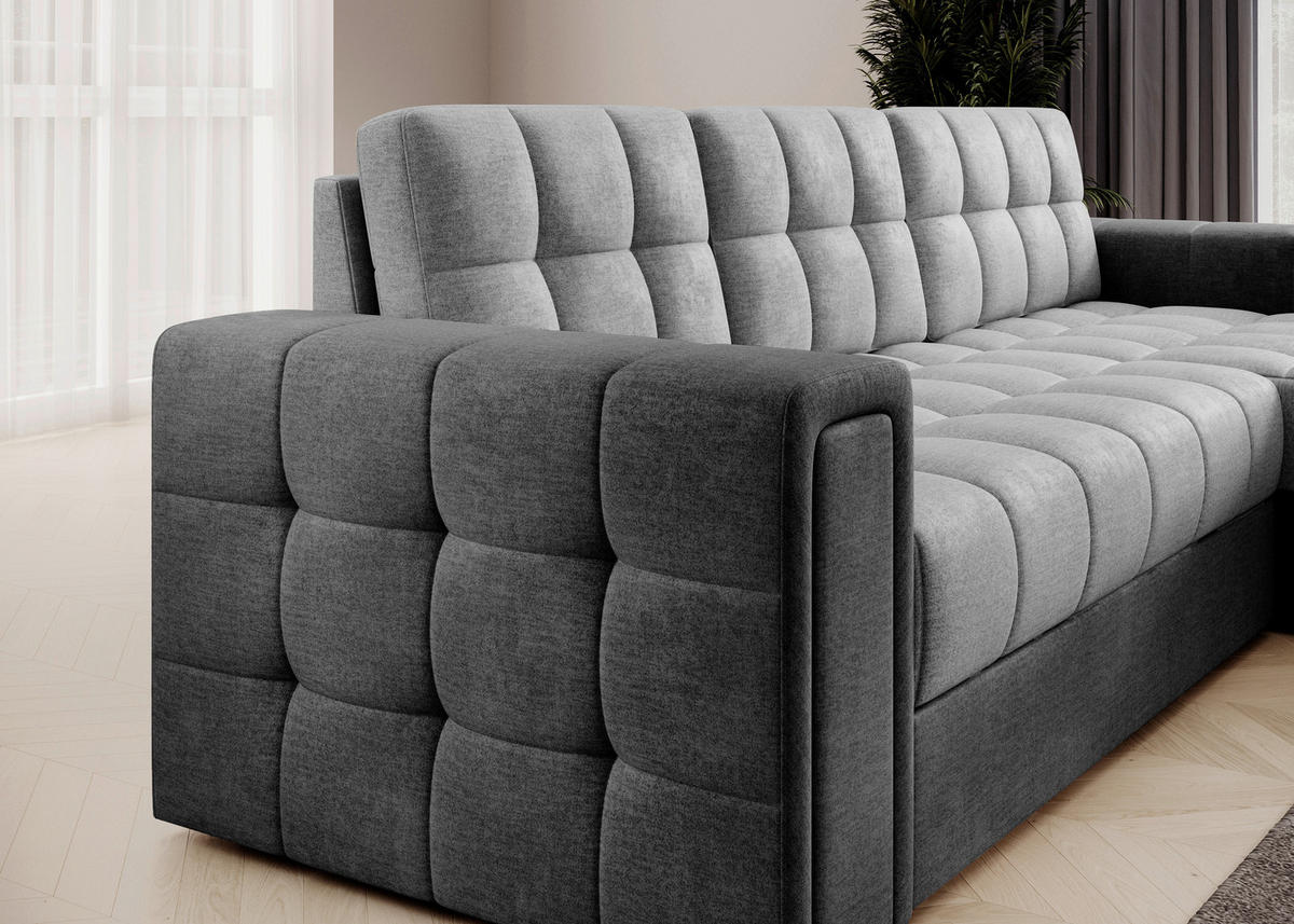 ECKSOFA Samt Hellgrau, Dunkelgrau  - Dunkelgrau/Hellgrau, Design, Kunststoff/Textil (260/150cm) - MID.YOU