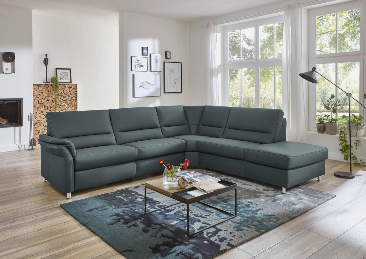 ECKSOFA in Echtleder Blaugrau  - Beige/Blaugrau, Design, Leder/Metall (288/249cm) - Beldomo Premium