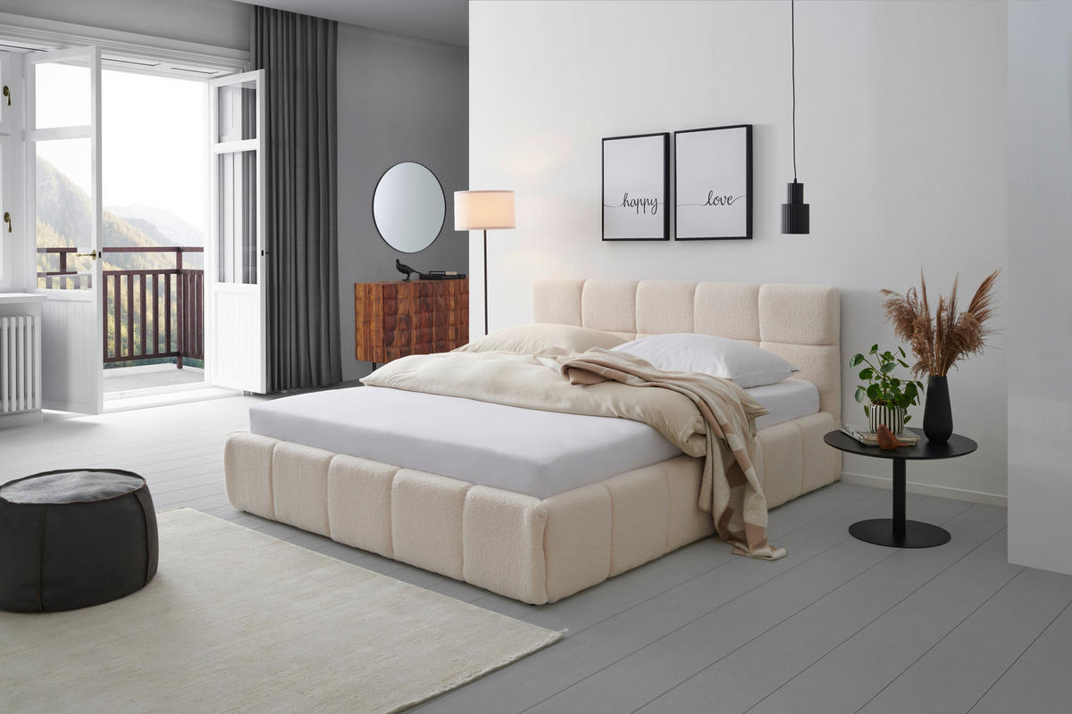 POLSTERBETT 180/200 cm  in Beige  - Beige/Schwarz, Modern, Holz/Kunststoff (180/200cm) - Livetastic