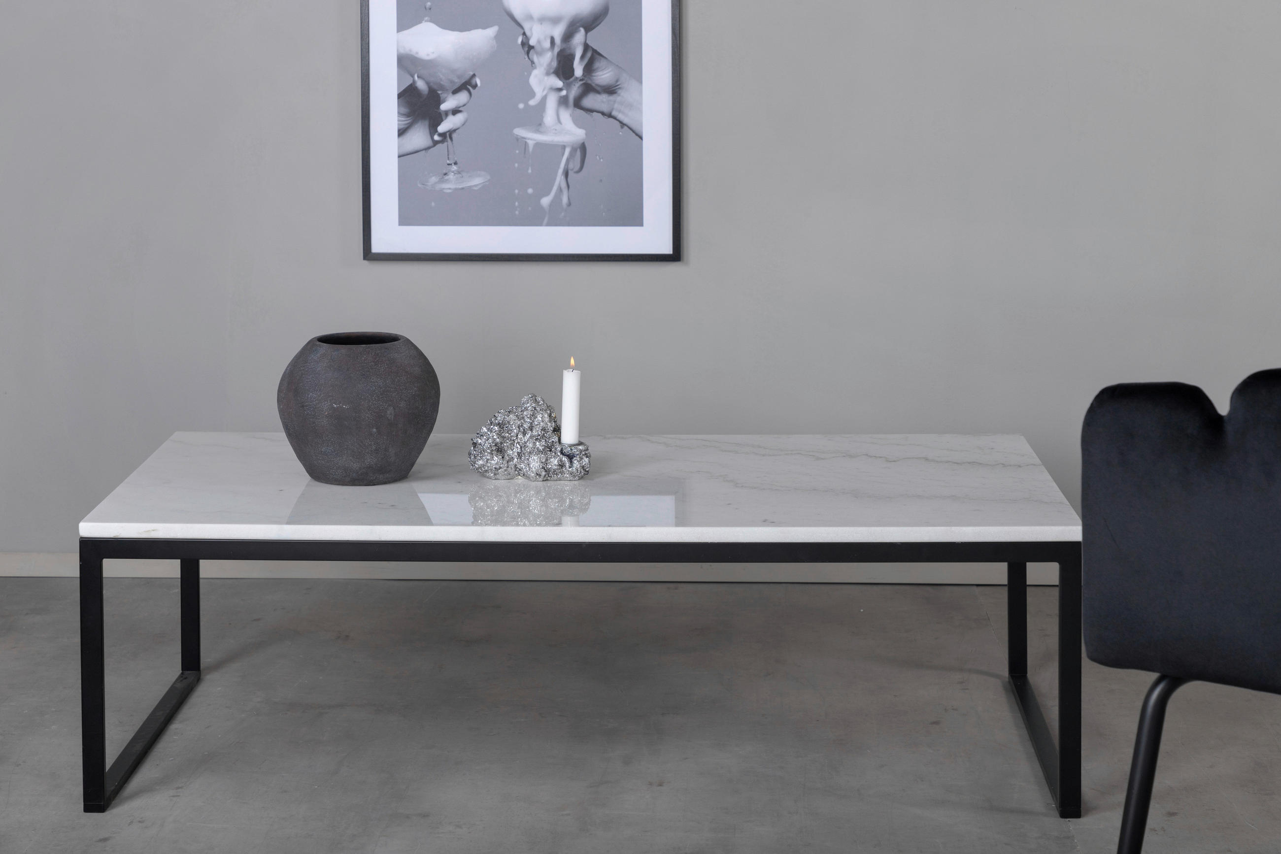 COUCHTISCH in Metall, Stein 120/60/36 cm - Schwarz/Weiß, Design, Stein/Metall (120/60/36cm) - Livetastic