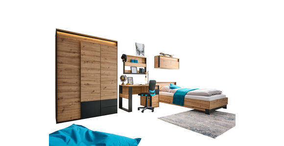 BETT 120/200 cm in Schwarz, Eiche Artisan - Schwarz/Eiche Artisan, KONVENTIONELL, Holzwerkstoff/Metall (120/200cm) - Voleo