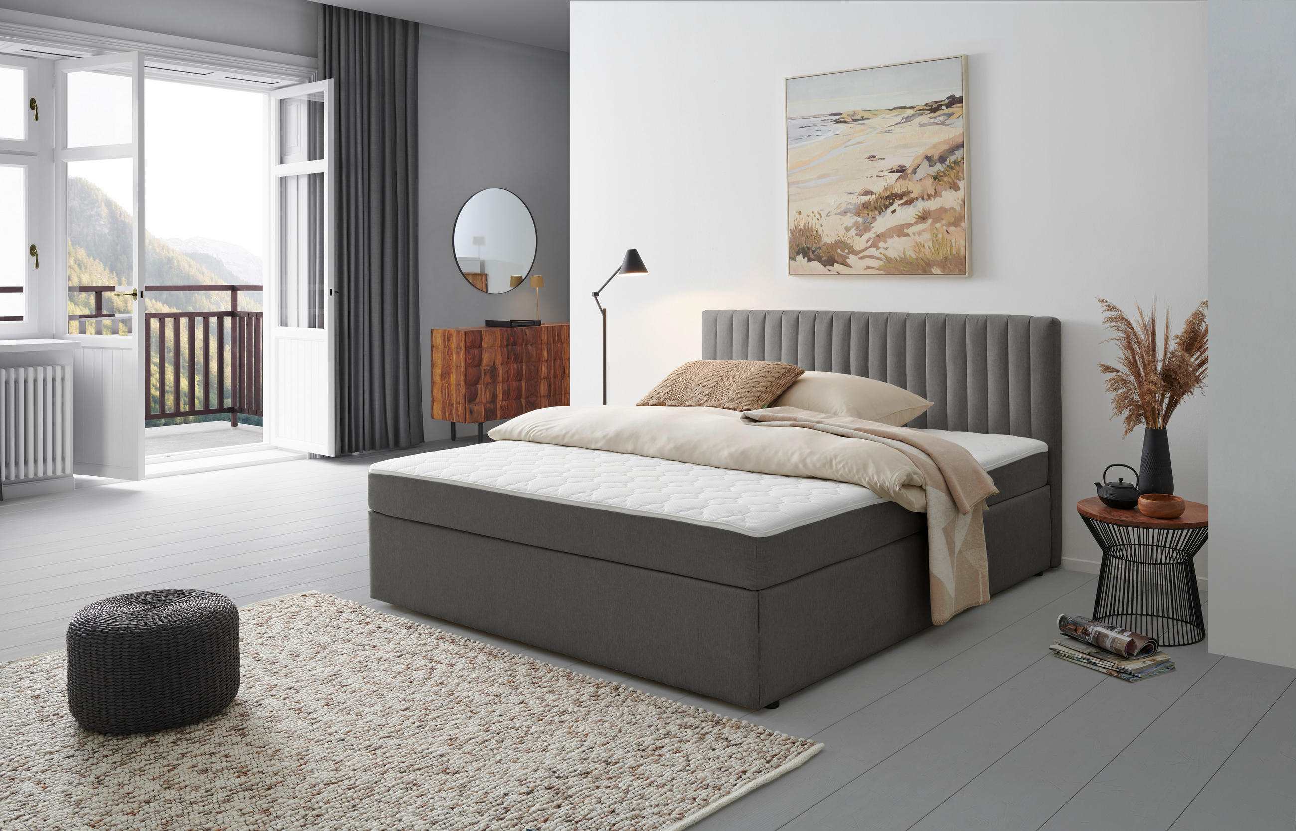 BOXBETT 180/200 cm,  in Dunkelgrau,  {item.attr('349-543‘),[, ]}{item.attr('328-587‘),[ ]} - Dunkelgrau, MODERN, Holz/Textil (180/200cm) - MID.YOU