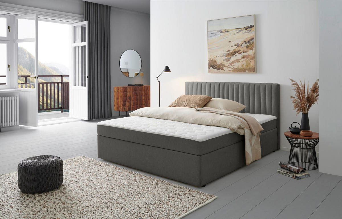 BOXBETT 180/200 cm,  in Dunkelgrau,  {item.attr('349-543‘),[, ]}{item.attr('328-587‘),[ ]} - Dunkelgrau, MODERN, Holz/Textil (180/200cm) - MID.YOU