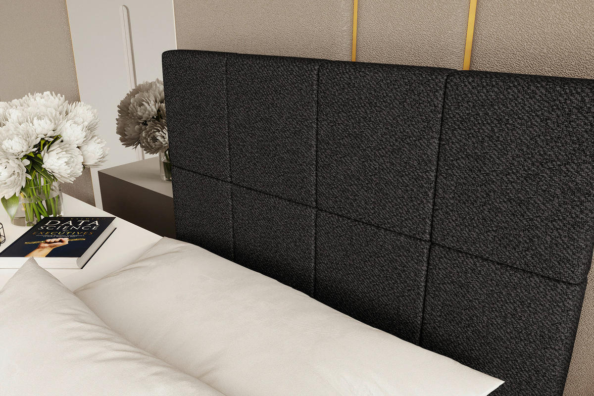 BOXBETT 90/200 cm,  in Schwarz, Matratze, Topper, Bettschublade, H3 = fest  - Schwarz, KONVENTIONELL, Kunststoff/Textil (90/200cm) - Boxxx