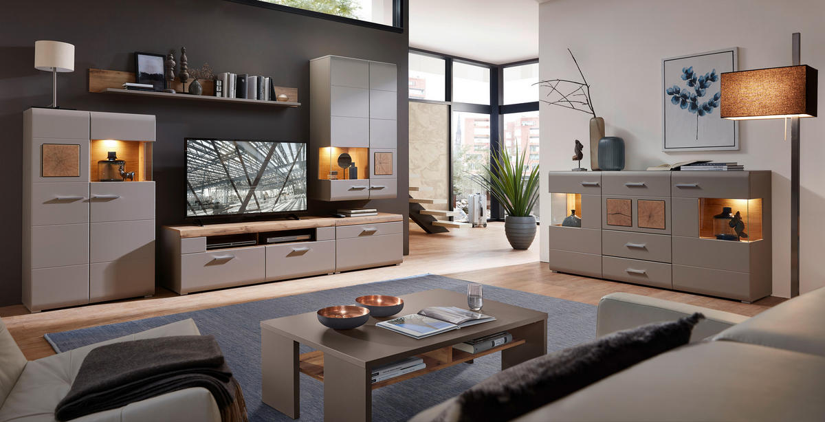 ZÁVESNÁ VITRÍNA, farba duba, 80/136/37 cm - farba duba/chrómová, Design, kov/kompozitné drevo (80/136/37cm) - Hom`in