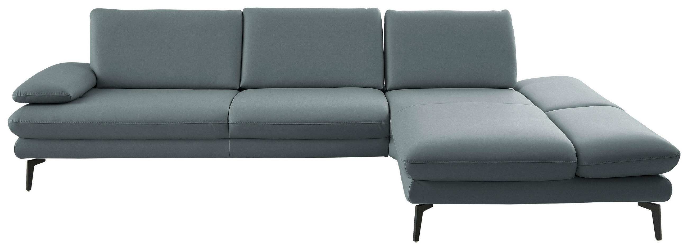 ECKSOFA in Echtleder Blaugrau  - Blaugrau/Schwarz, Design, Leder/Metall (308/195cm) - Dieter Knoll