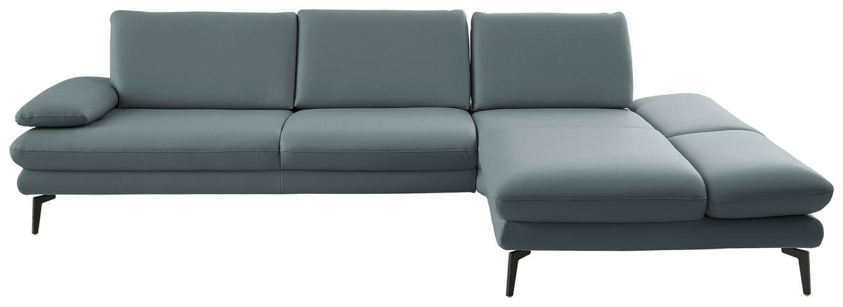 ECKSOFA in Echtleder Blaugrau  - Blaugrau/Schwarz, Design, Leder/Metall (308/195cm) - Dieter Knoll