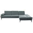 ECKSOFA in Echtleder Blaugrau  308/195 cm  - Blaugrau/Schwarz, Design, Leder/Metall (308/195cm) - Dieter Knoll