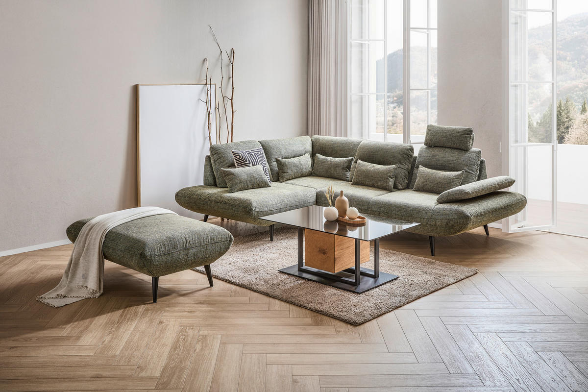 ECKSOFA in Chenille Olivgrün  - Schwarz/Olivgrün, Design, Textil/Metall (213/286cm) - Welnova