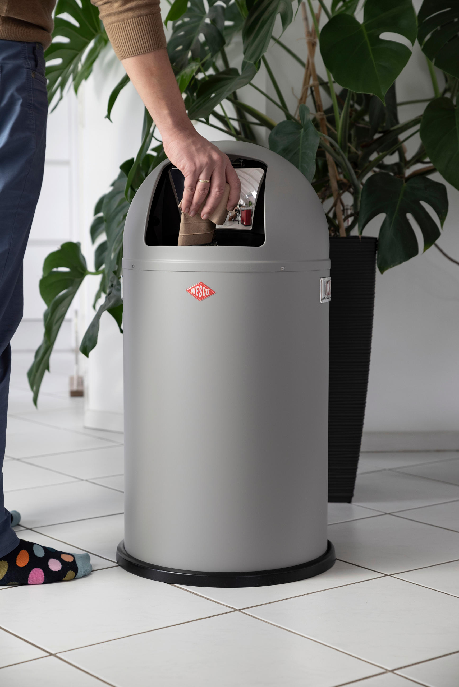ABFALLSAMMLER PUSHBOY 50 L - Edelstahlfarben/Hellgrau, Basics, Kunststoff/Metall (40/75,5cm) - Wesco