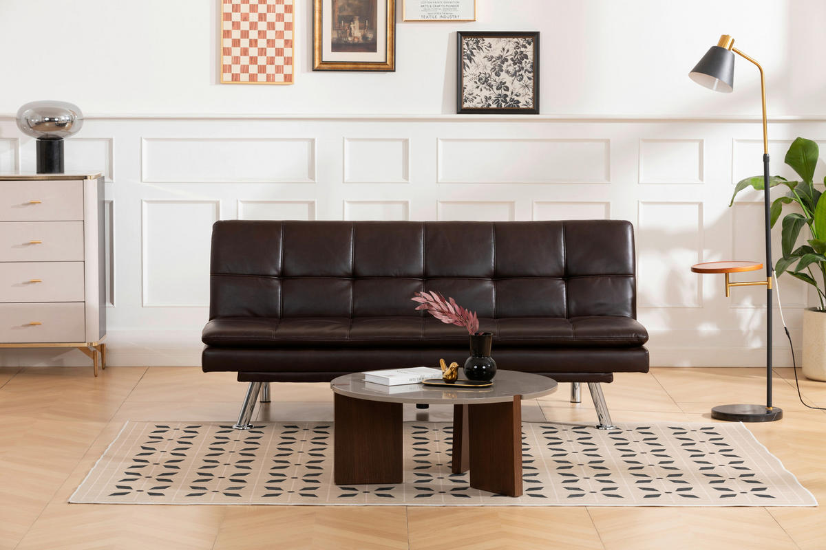 SCHLAFSOFA Lederlook Braun  - Silberfarben/Braun, Basics, Textil/Metall (182/84/92cm) - MID.YOU