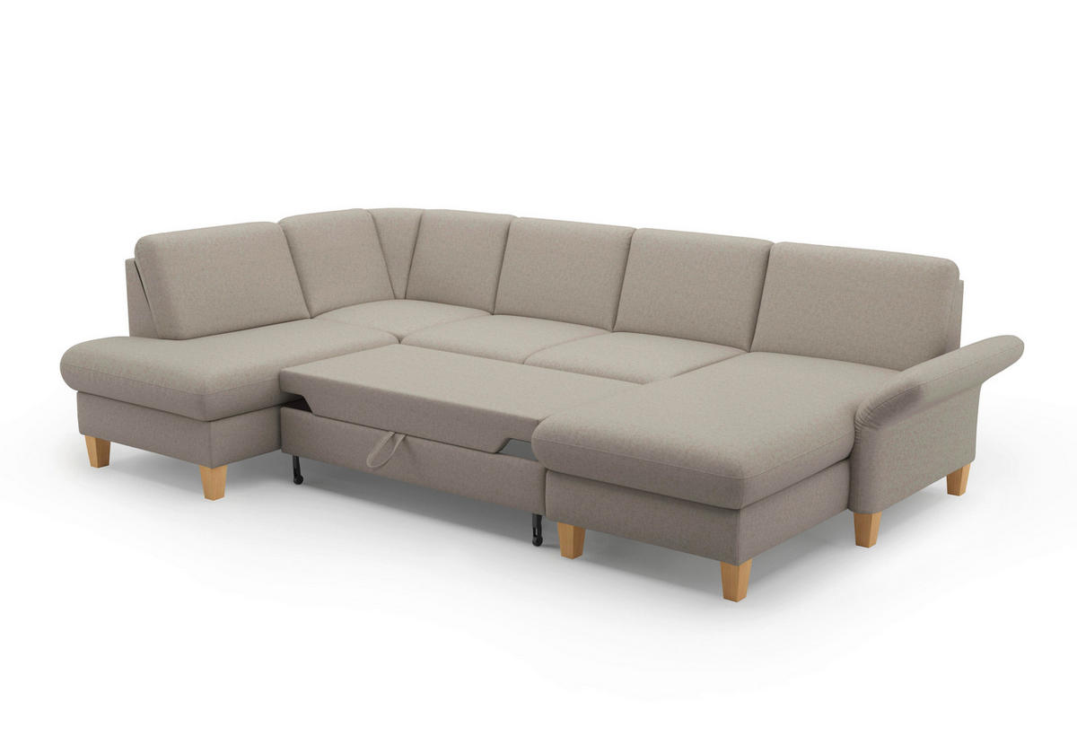 WOHNLANDSCHAFT Taupe Flachgewebe  - Taupe/Eichefarben, KONVENTIONELL, Holz/Textil (195/314/164cm) - Sit & More