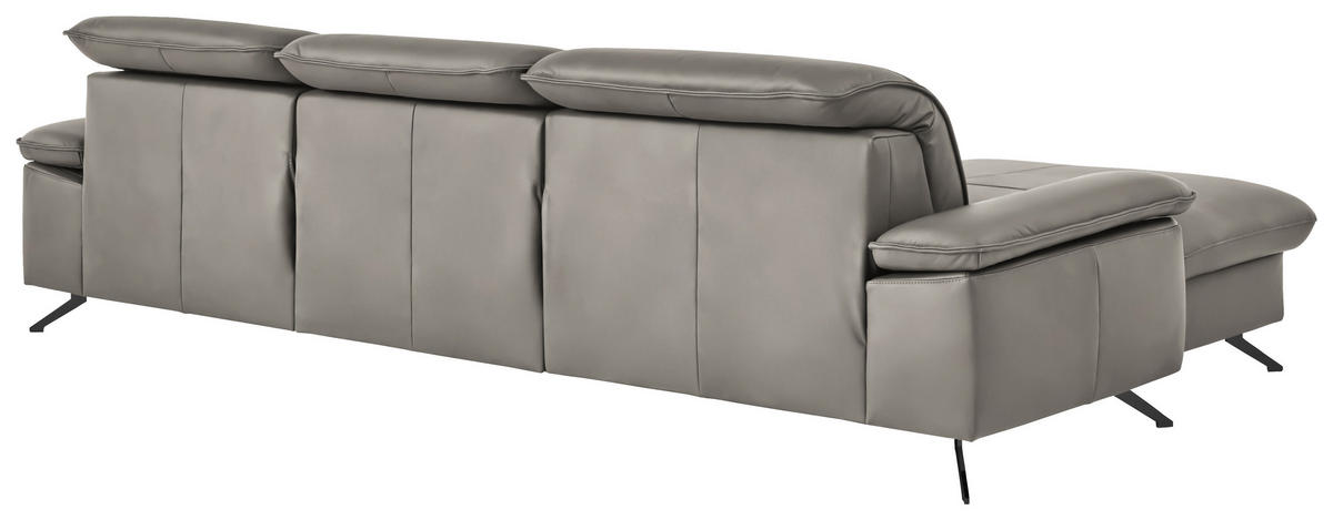 ECKSOFA  Echtleder Grau  - Schwarz/Grau, Design, Leder/Metall (169/307cm) - Beldomo Premium
