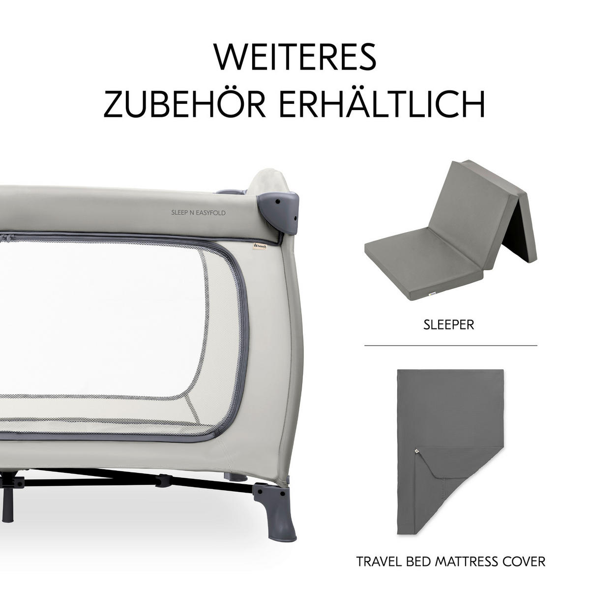 REISEBETT Sleep N Easyfold   - Dunkelgrau/Hellgrau, Basics, Holzwerkstoff/Kunststoff (69/82/125cm) - Hauck